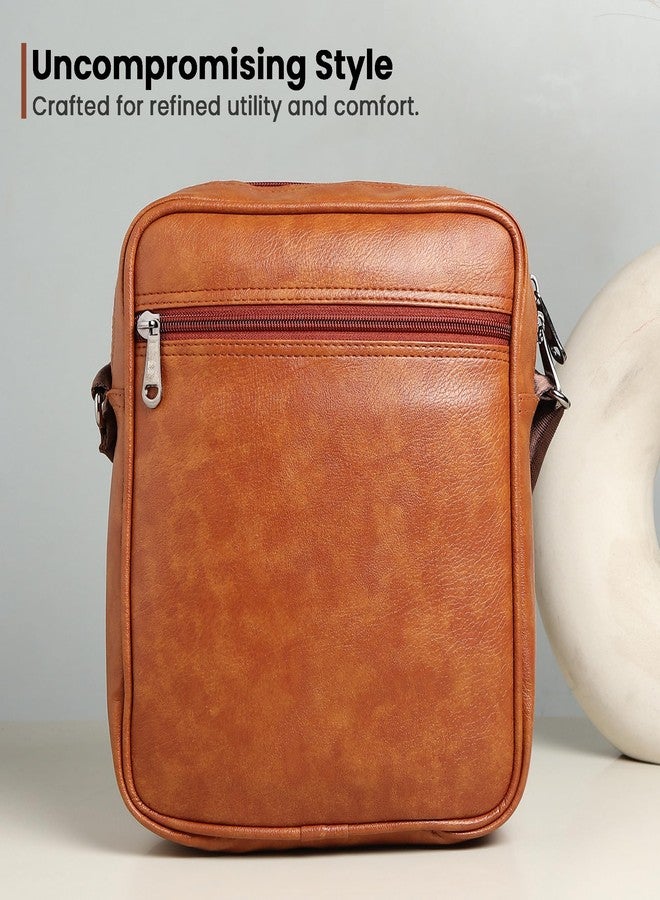 SAMTROH Vegan Leather Small Sling Bag for Men, Chest Crossbody Side Bag, Mini Leather Passport Sling, Corporate Gift Item (Tan) - Image 5